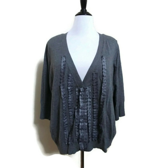 Lane Bryant Sweaters - Lane Bryant Grey Lace Trim 3/4 Sleeve Cardigan